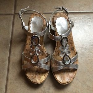 Strappy silver sandal wedges